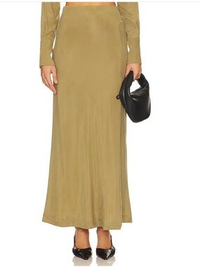 Sovere Atone maxi skirt High-Waist Olive bias cut midi Revolve S
